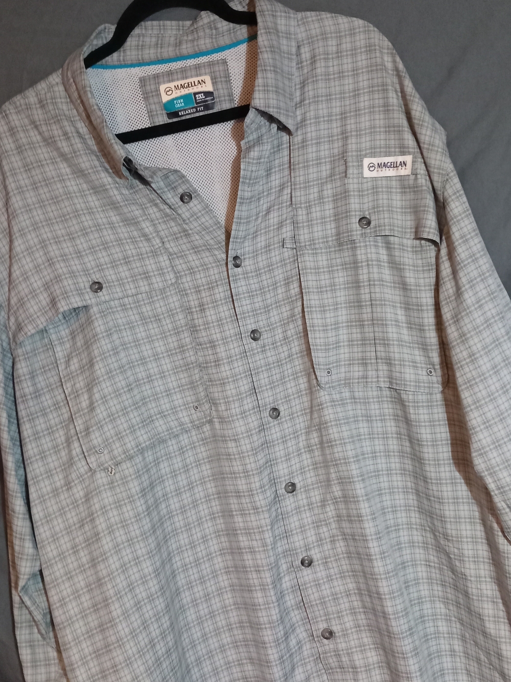 Magellan Outdoors Aransas Pass Fishing Long Sleeve Shirt In Grey Plaid In 2XL